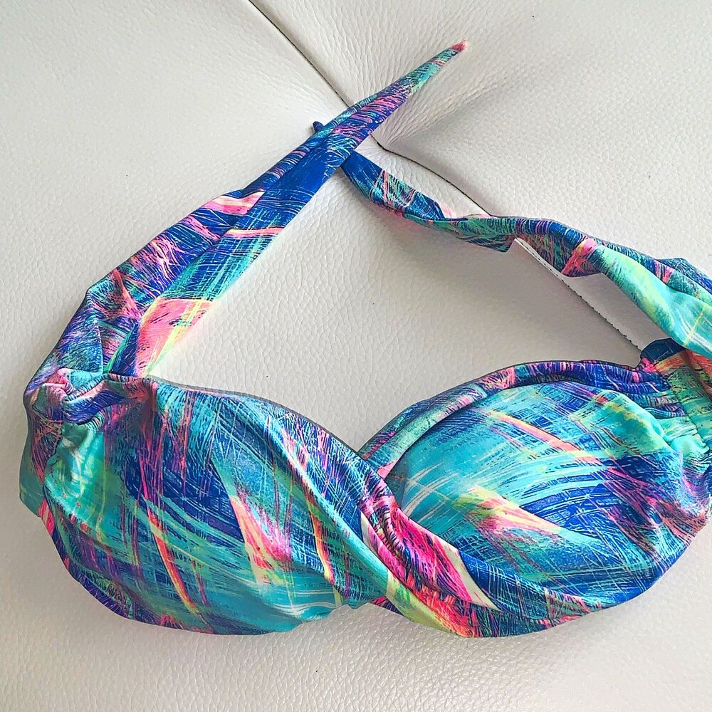 Anatômica Womens Multicolor Abstract Print Halter Padded Bikini Top